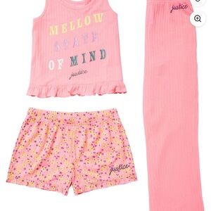 Justice Pink Pajama Set 3 pieceRuffle tank,short Pajama size 16/18 XL